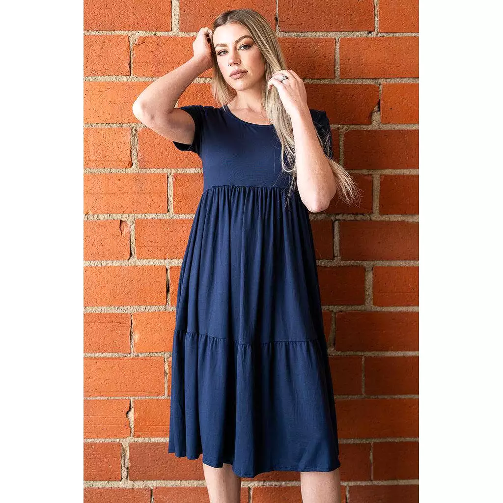 Evie Navy Tiered Midi Dress