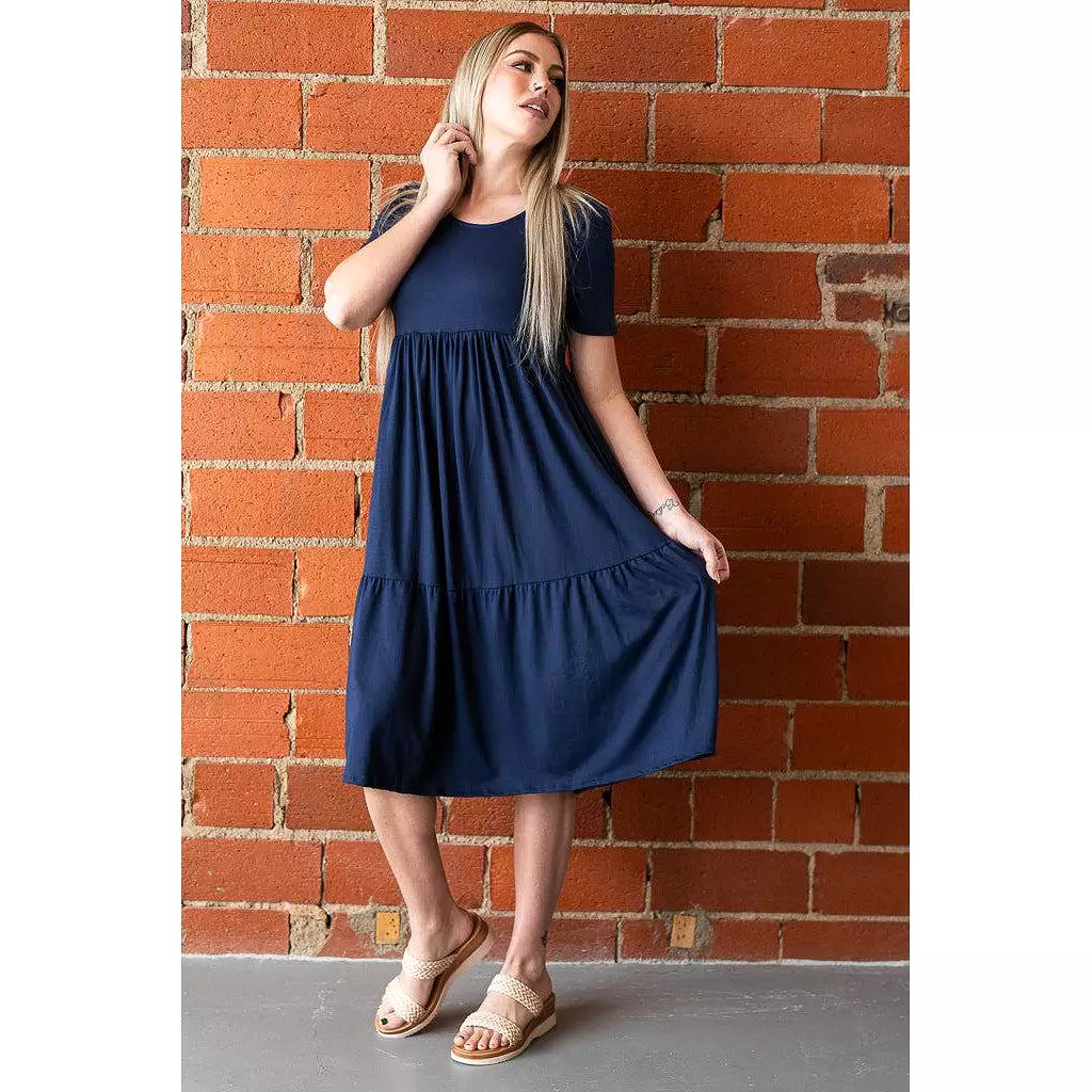 Evie Navy Tiered Midi Dress