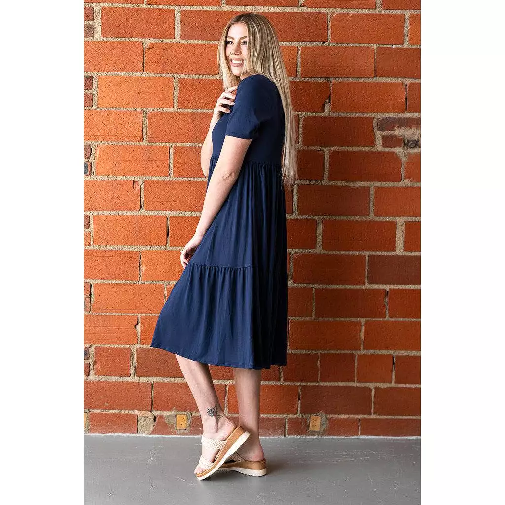 Evie Navy Tiered Midi Dress