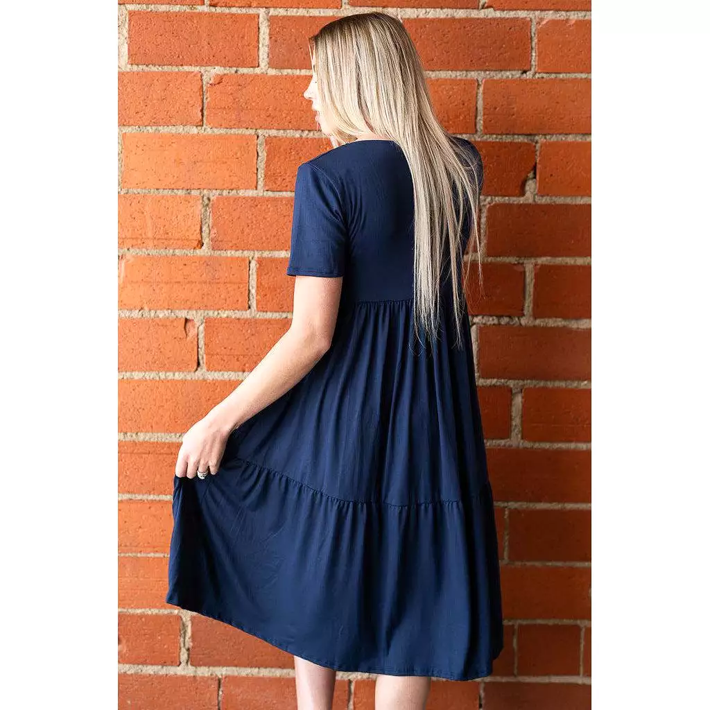 Evie Navy Tiered Midi Dress