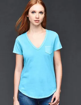 GAP Women Blue Vintage Wash V-Neck Tee