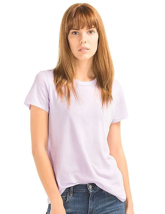 GAP Women Purple Vintage Wash Sueded Crew Neck Tee