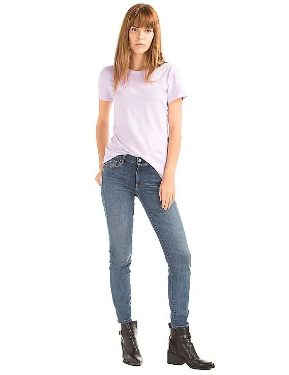 GAP Women Purple Vintage Wash Sueded Crew Neck Tee