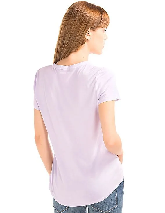 GAP Women Purple Vintage Wash Sueded Crew Neck Tee