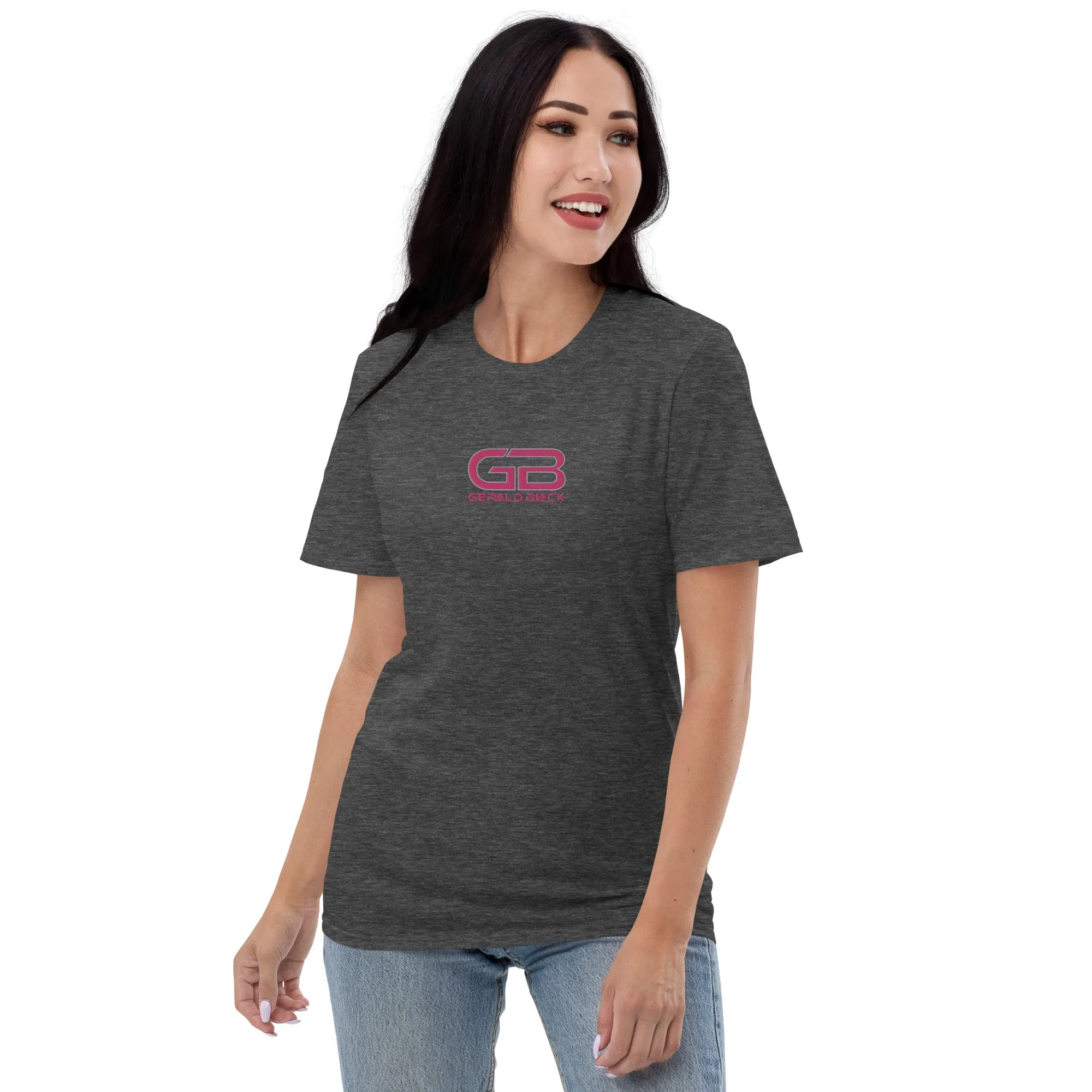 Gerald Black Short-sleeve Pink Embroidered Statement T-Shirt for Unisex