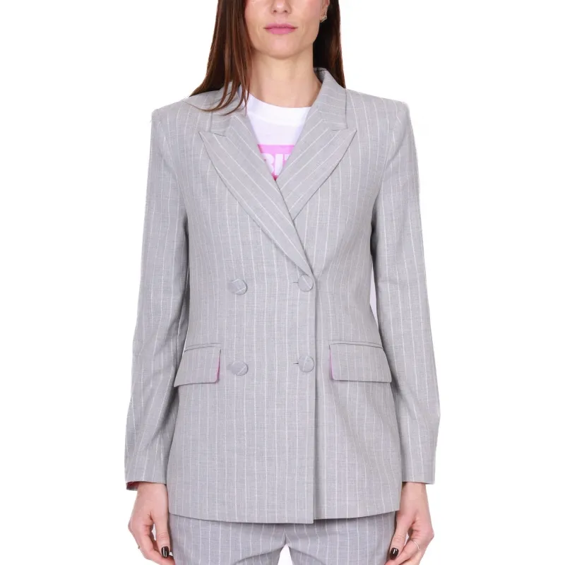 GIACCA BLAZER DOPPIOPETTO GESSATO, GRIGIO