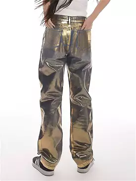 Gold Denim Fall Fashion Vintage Golden Gilding Baggy Y2k Denim Pants