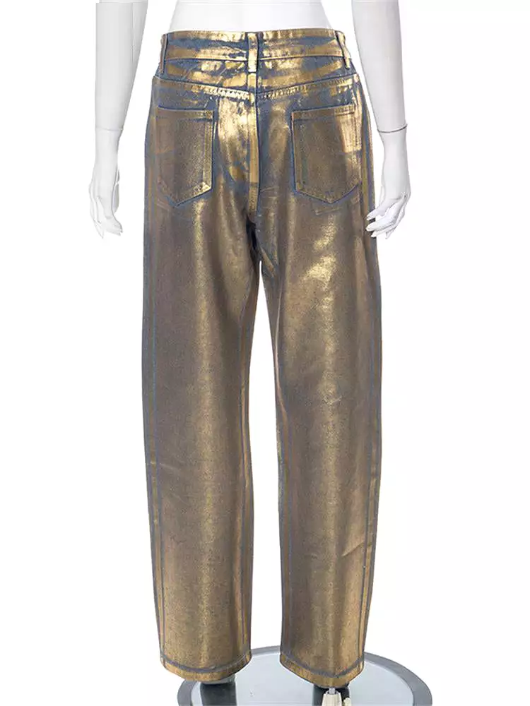 Gold Denim Fall Fashion Vintage Golden Gilding Baggy Y2k Denim Pants