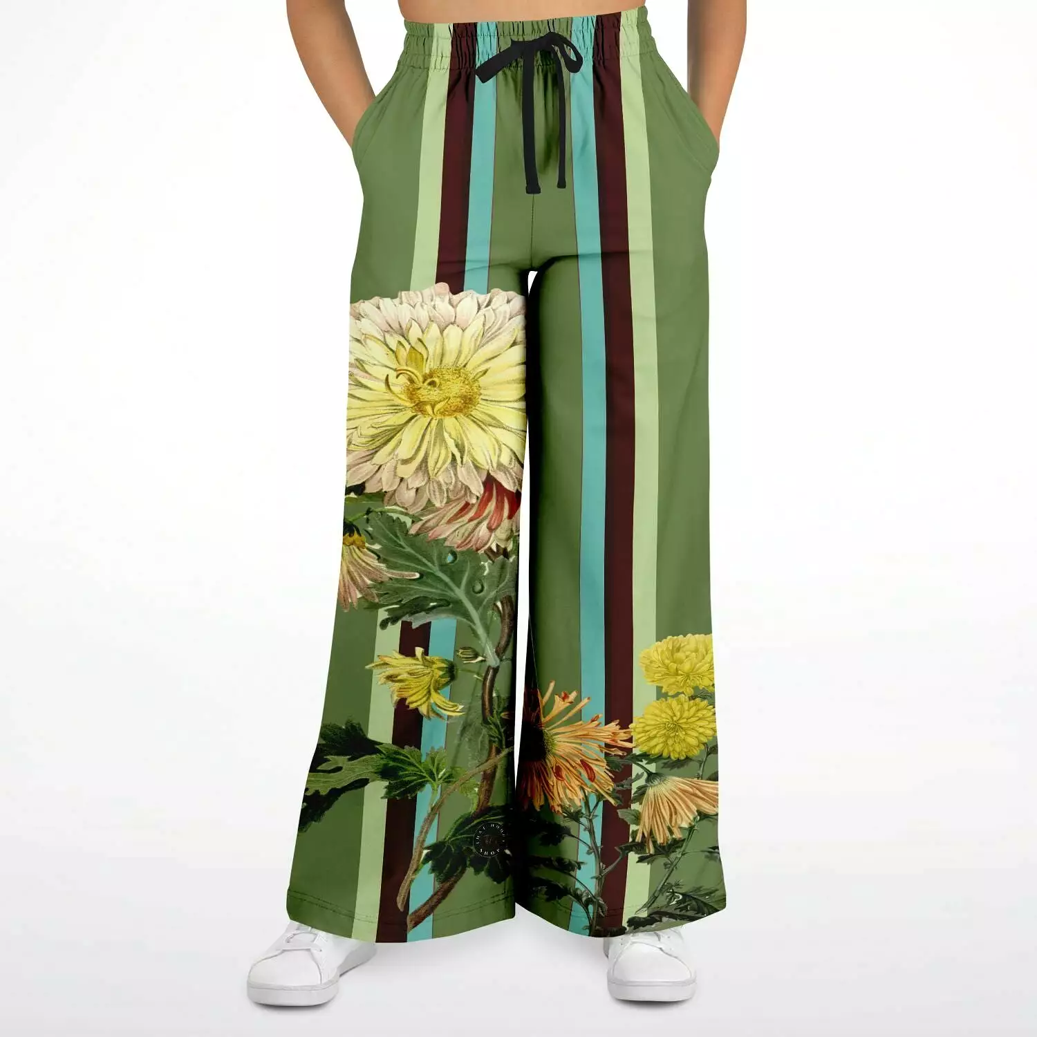 Green Caravan Striped Eco-Poly Stretchy Phat Bellbottoms