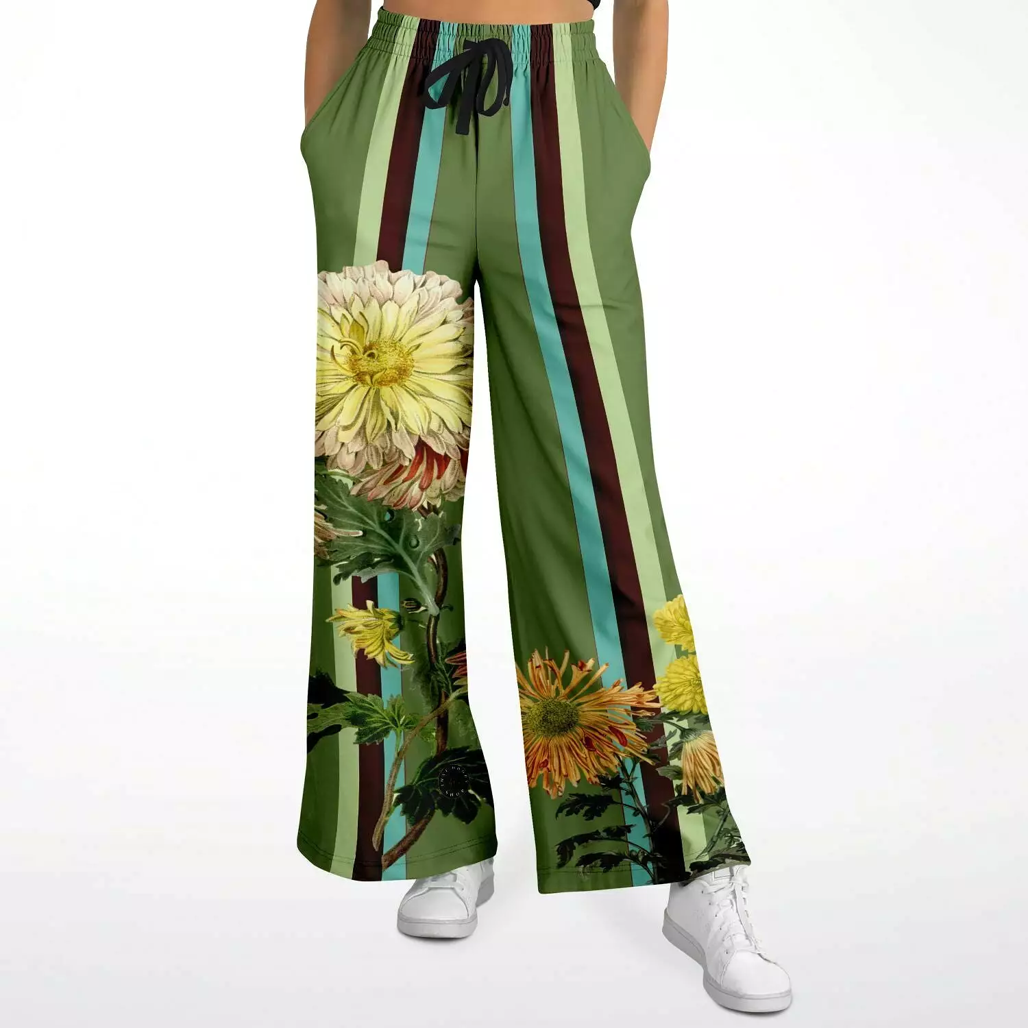 Green Caravan Striped Eco-Poly Stretchy Phat Bellbottoms