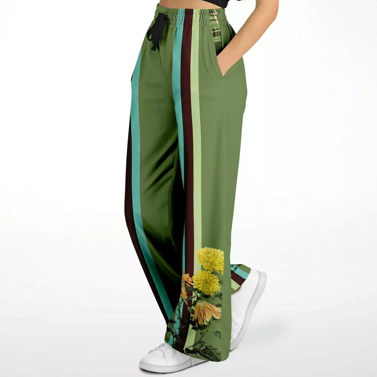 Green Caravan Striped Eco-Poly Stretchy Phat Bellbottoms