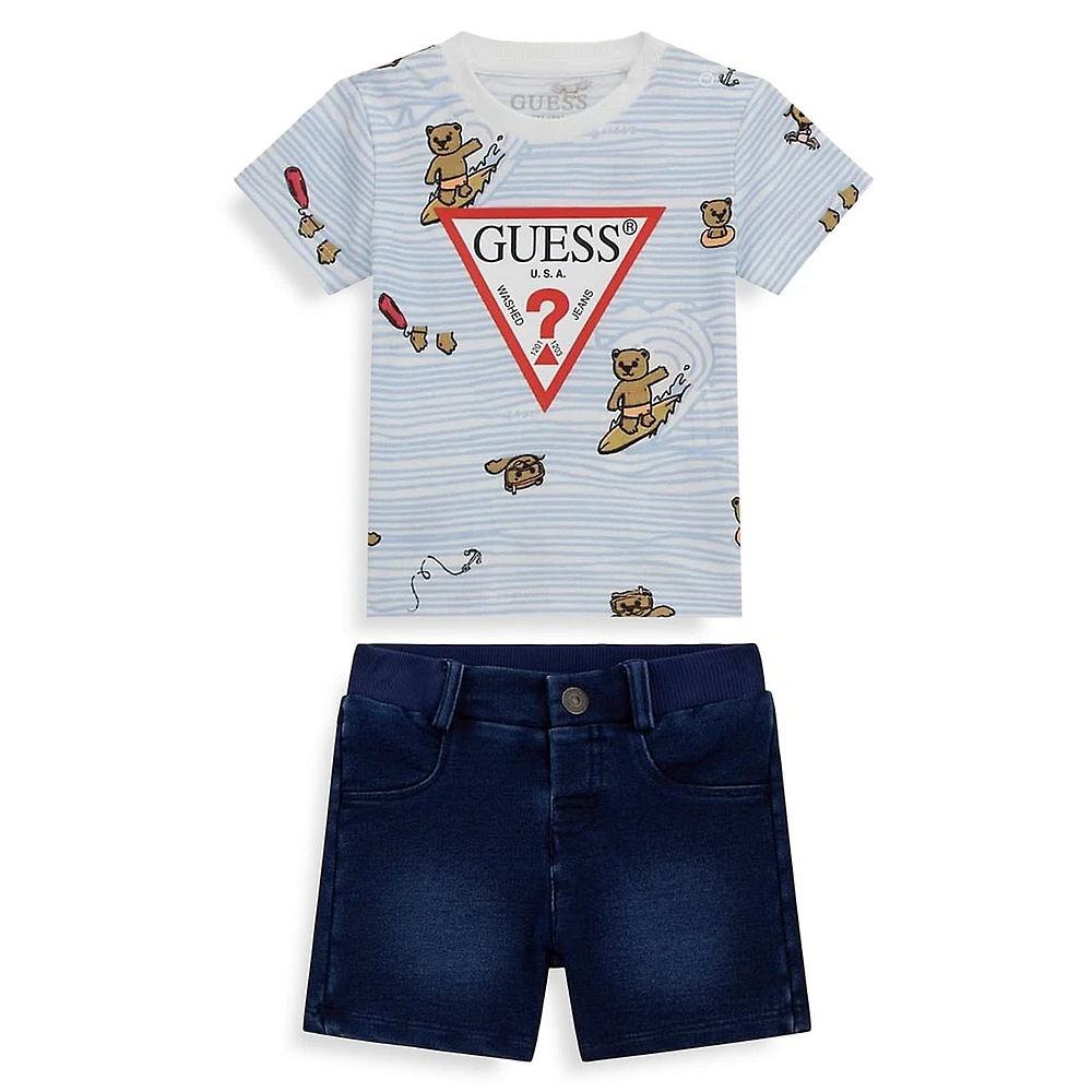 GUESS Baby Boy's Crewneck T-Shirt & Knit Denim Pants Set