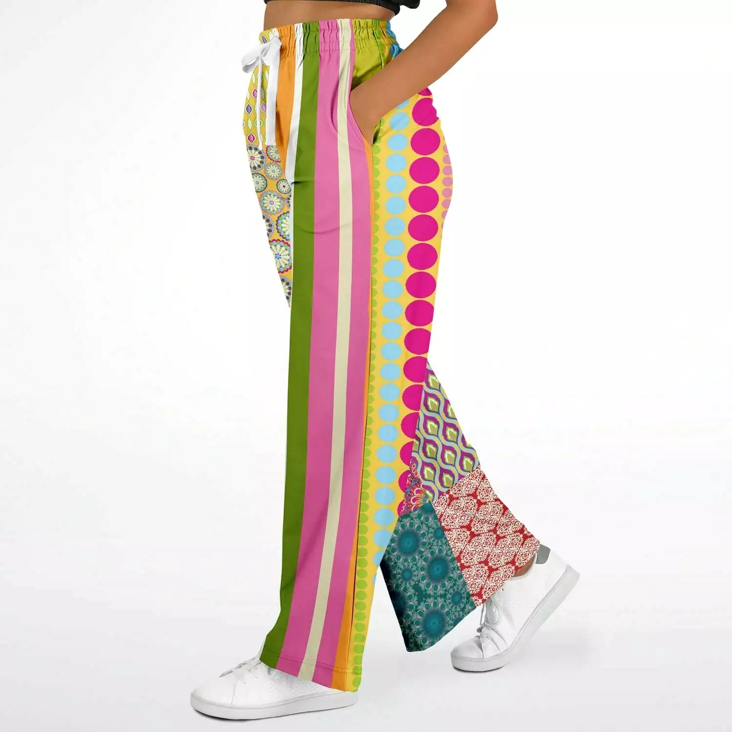 Hello Janis! Green Striped Patchwork Stretchy Phat Bellbottoms