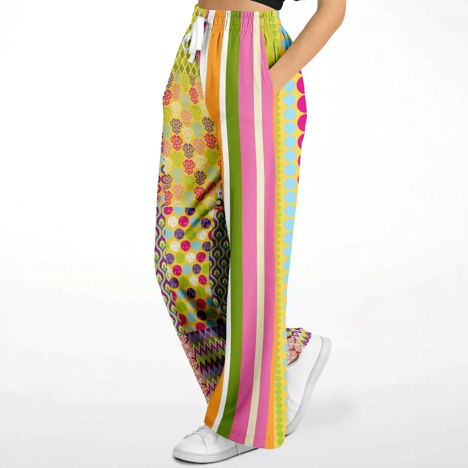 Hello Janis! Green Striped Patchwork Stretchy Phat Bellbottoms