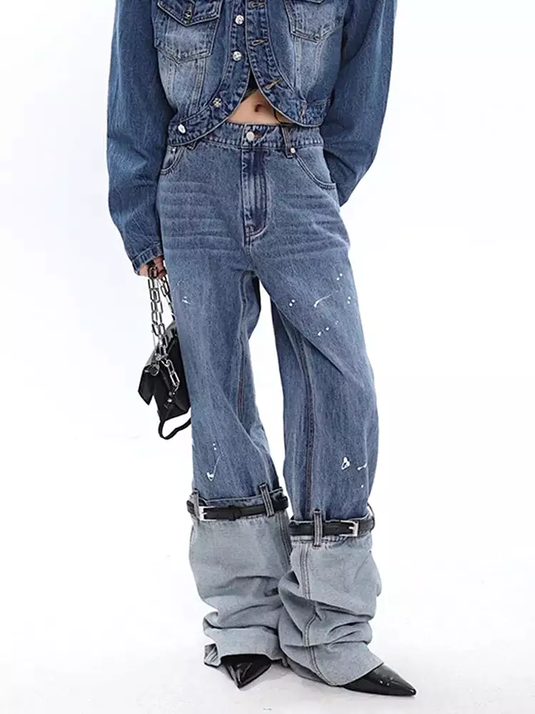 High-quality Patchwork Jeans American Minority Unique High Street Denim Pants Trousers 2023 Spring Y2k Clothes 5R1296