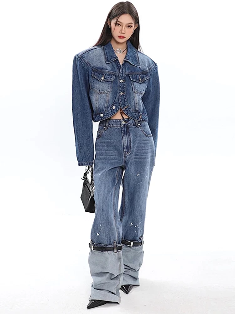 High-quality Patchwork Jeans American Minority Unique High Street Denim Pants Trousers 2023 Spring Y2k Clothes 5R1296