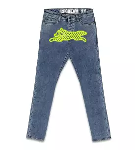 Ice Cream Neon Lime Men's Jean Pant Medium Blue Wash