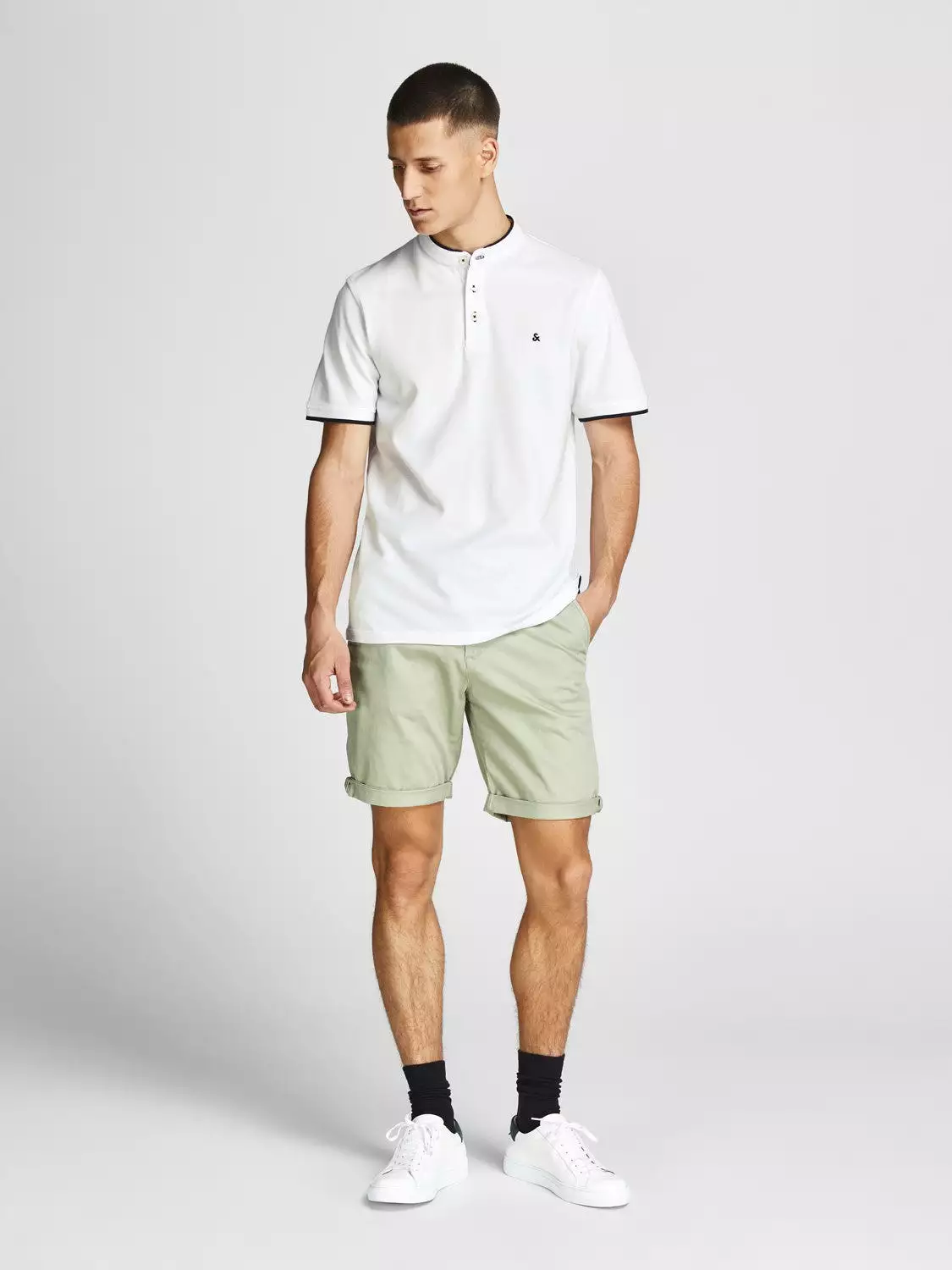 Jack & Jones Mens 'JJ Paulos Mao' Grandad Neck Polo T-Shirt