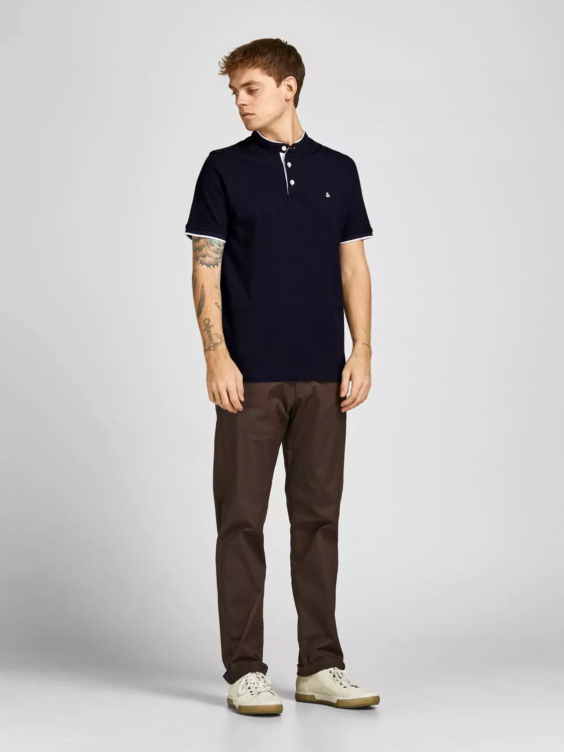 Jack & Jones Mens 'JJ Paulos Mao' Grandad Neck Polo T-Shirt