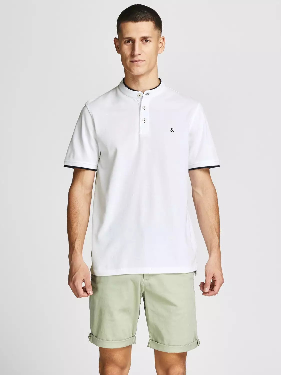 Jack & Jones Mens 'JJ Paulos Mao' Grandad Neck Polo T-Shirt