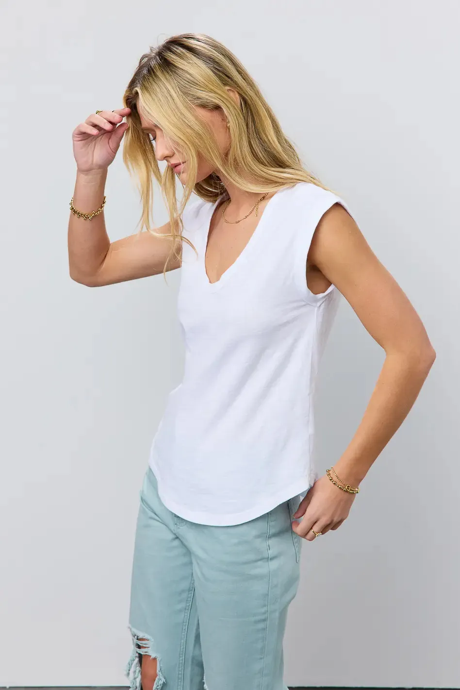 Jaylene Muscle Tee in White - FINAL SALE