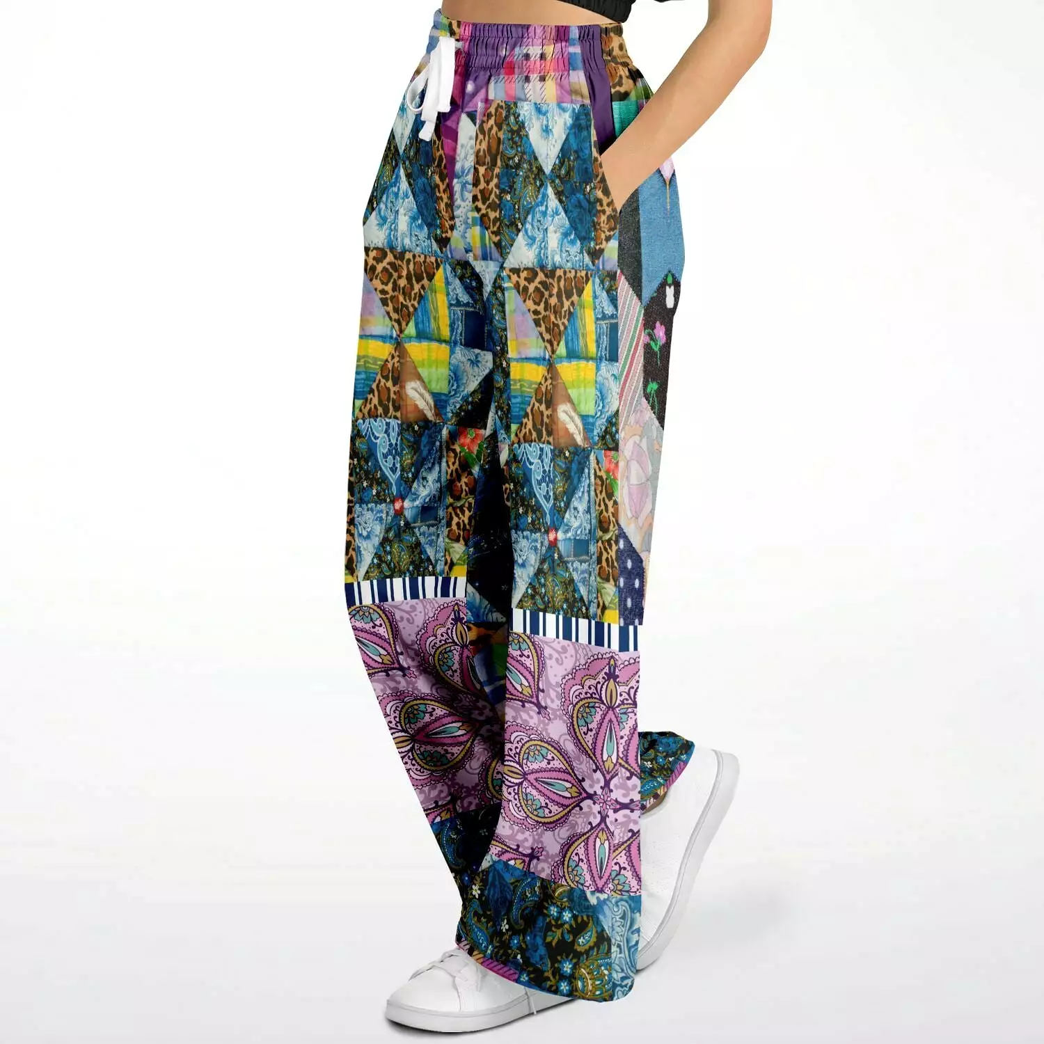 Juxtapose Patchwork Quilt Eco-Poly Stretchy Phat Bellbottoms