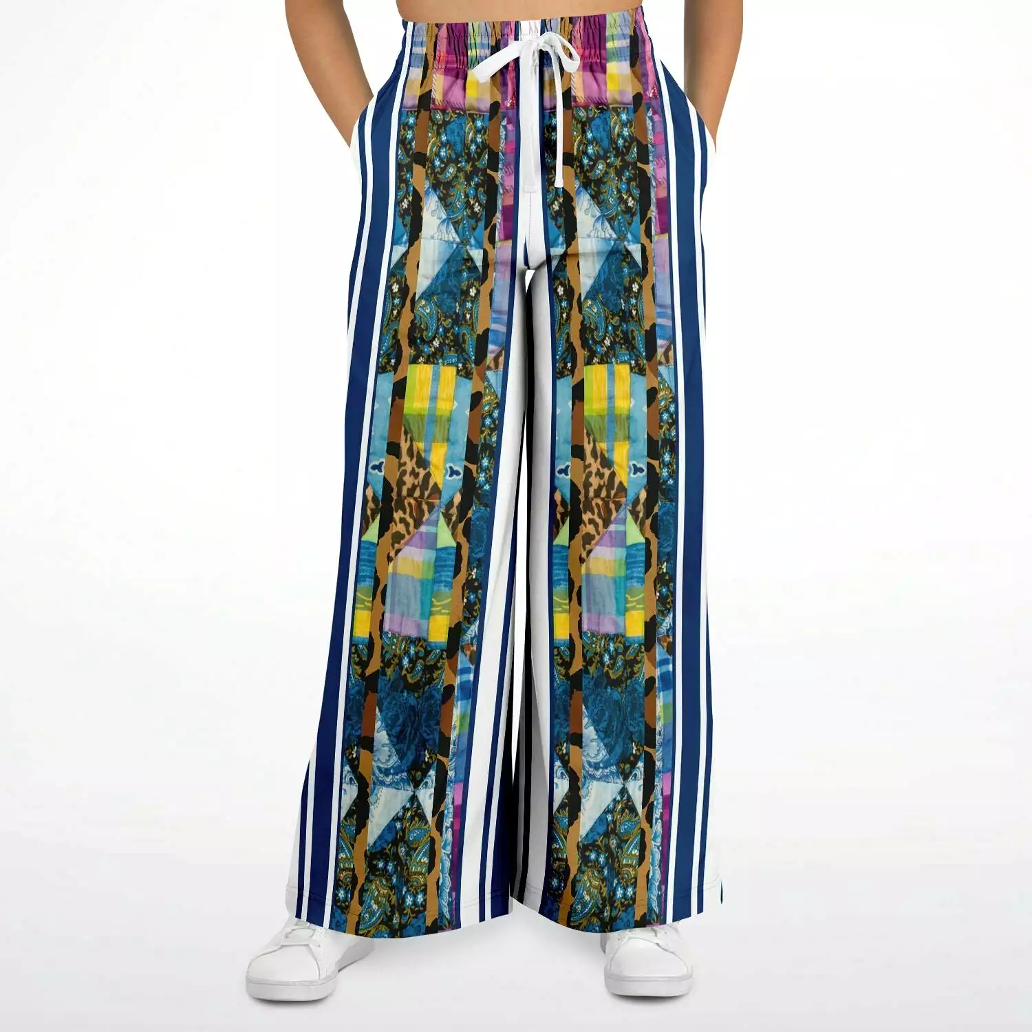 Juxtapose Striped Patchwork Eco-Poly Stretchy Phat Bellbottoms