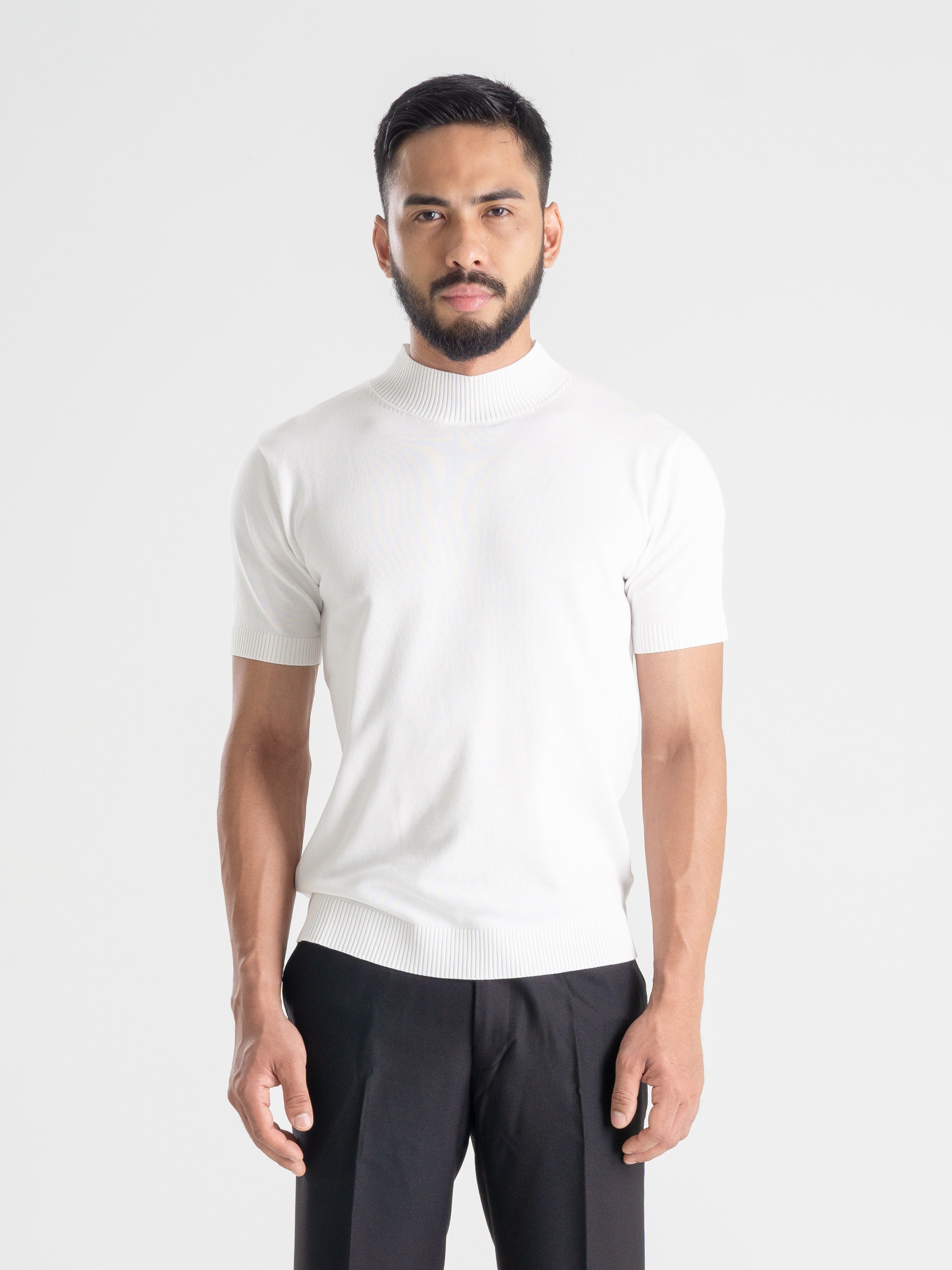 Knit Tee Ribbed Collar - Pure White