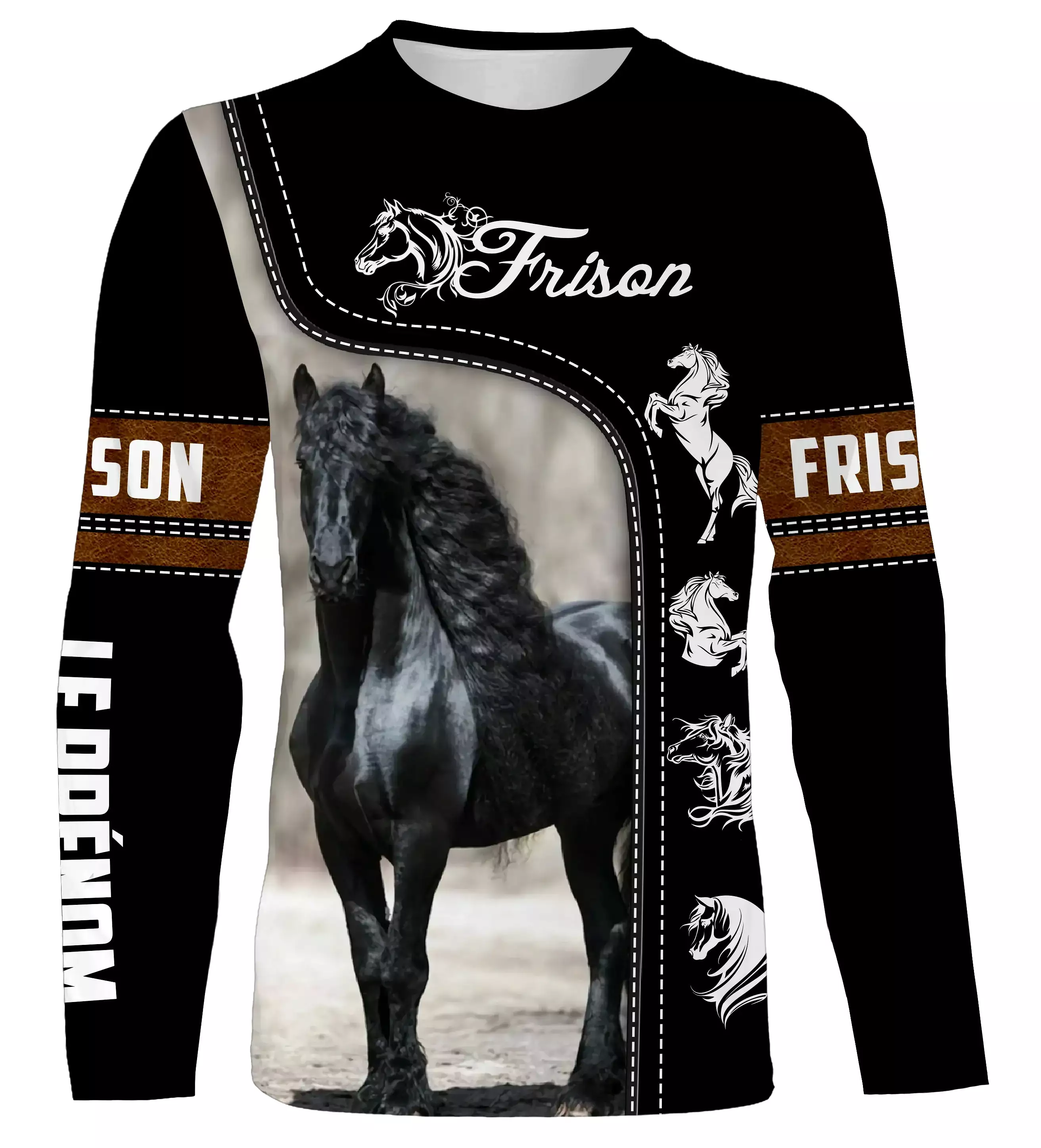 Le Frison, Race de Chevaux de Selle Pays-Bas, Amoureux des Chevaux, Chevaux Passion, 3D All-Over Tee Shirt Personnalisé, Cadeau 