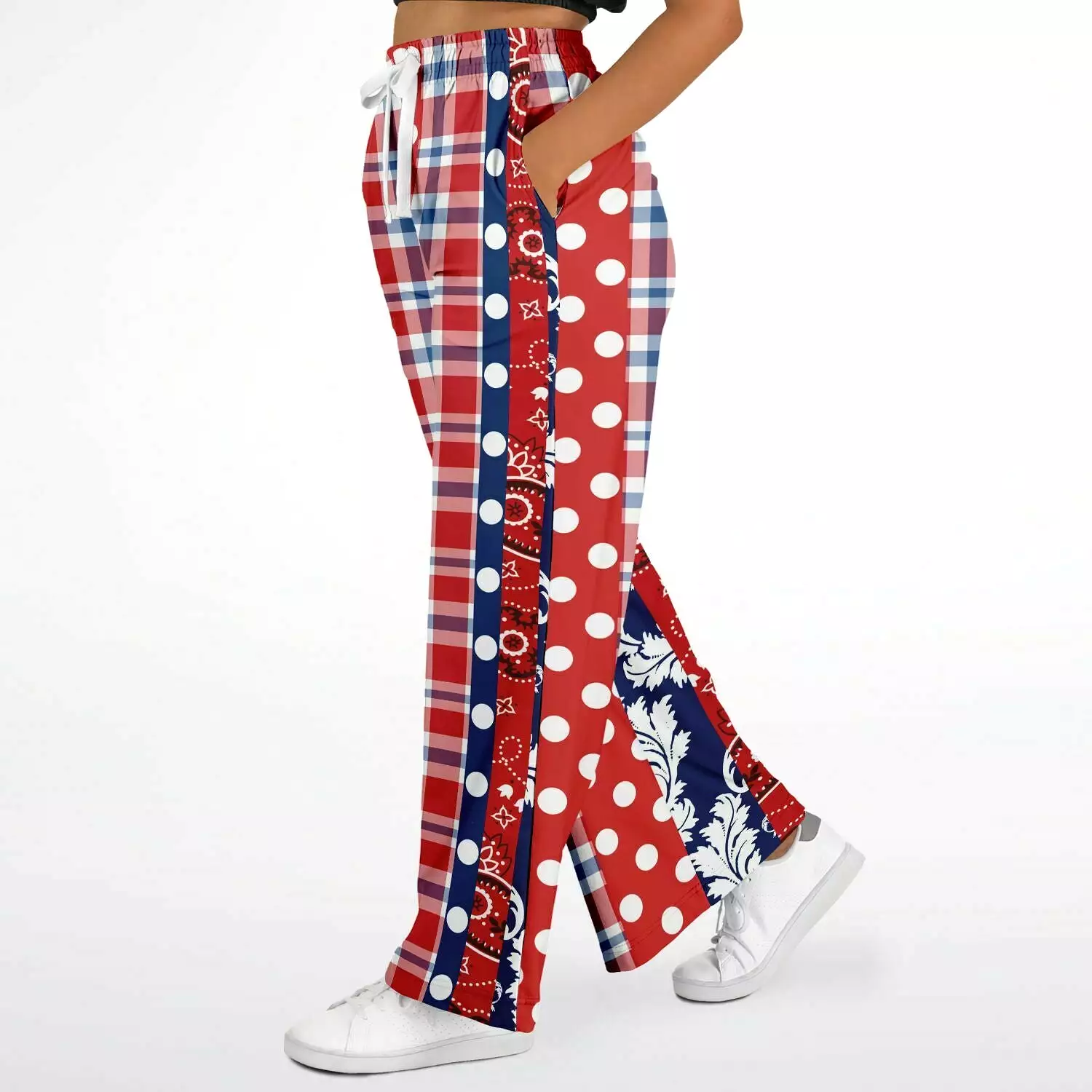 Liberty Bell Plaid Patchwork Stripe Eco-Poly Stretchy Phat Bellbottoms