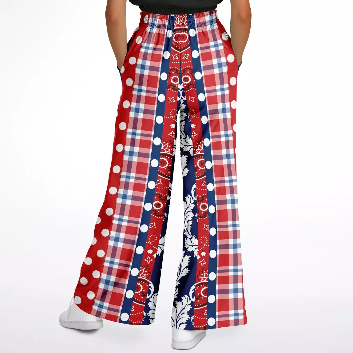 Liberty Bell Plaid Patchwork Stripe Eco-Poly Stretchy Phat Bellbottoms