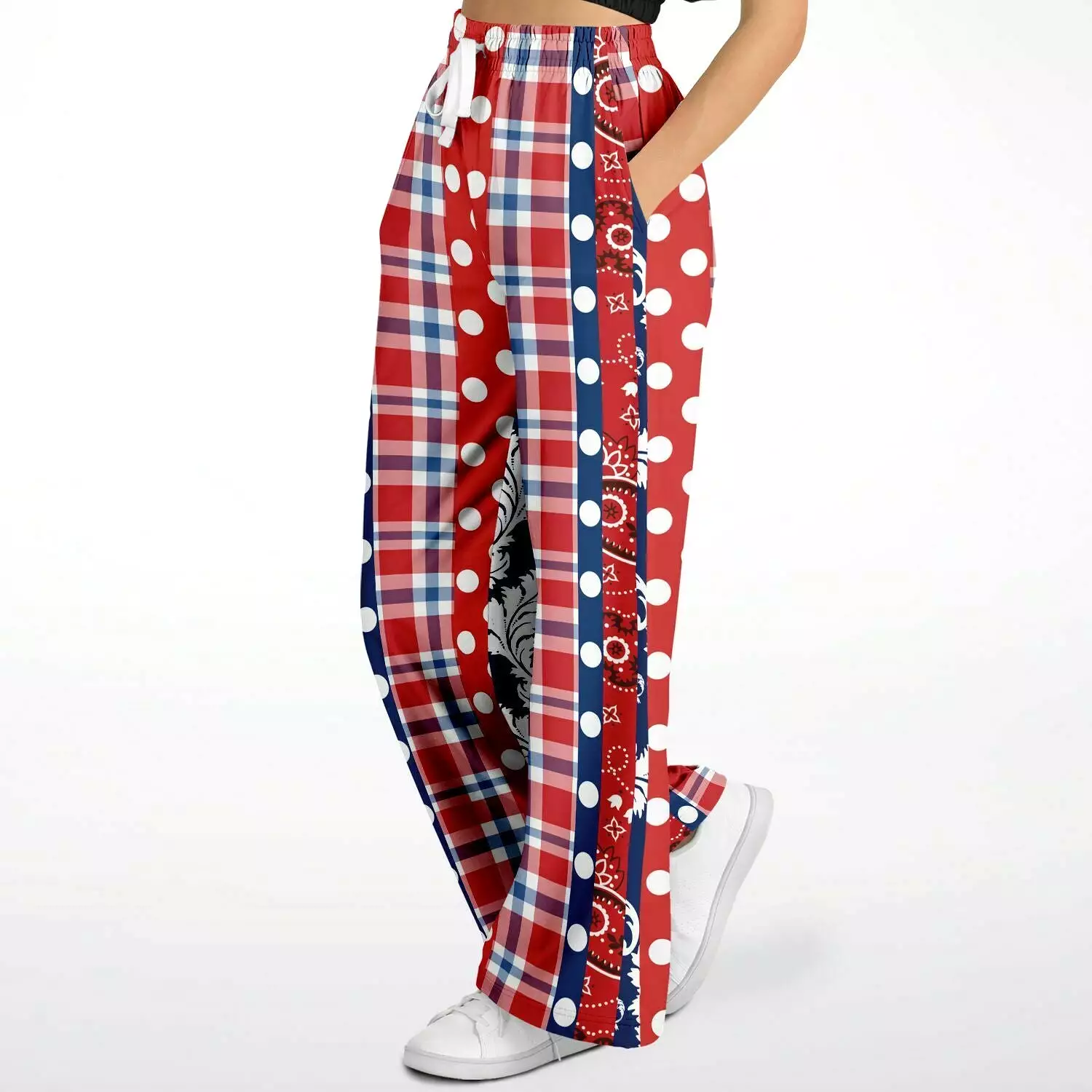 Liberty Bell Plaid Patchwork Stripe Eco-Poly Stretchy Phat Bellbottoms