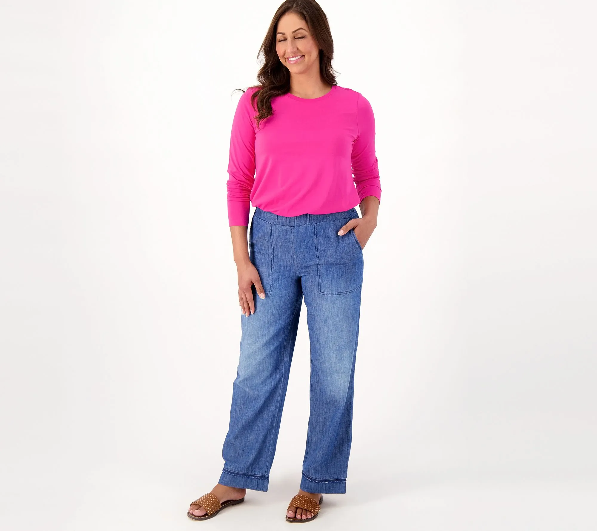 LOGO by Lori Goldstein Petite Pull-On Denim Pants