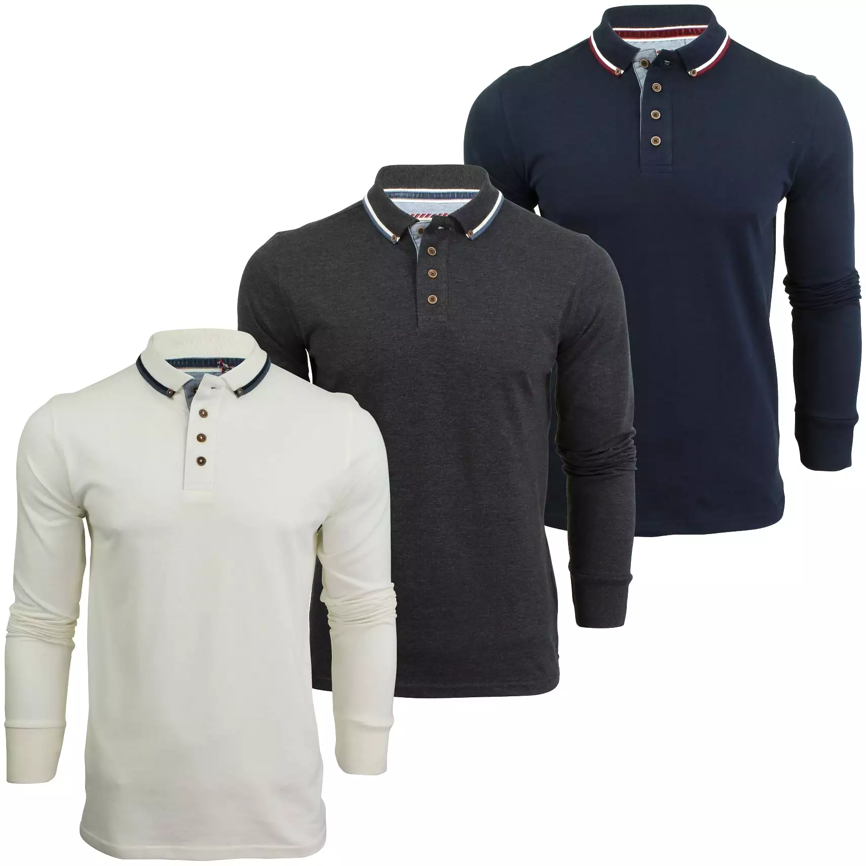 Mens Polo T-Shirt by Brave Soul 'Kennedy' Tipped Collar Long Sleeved