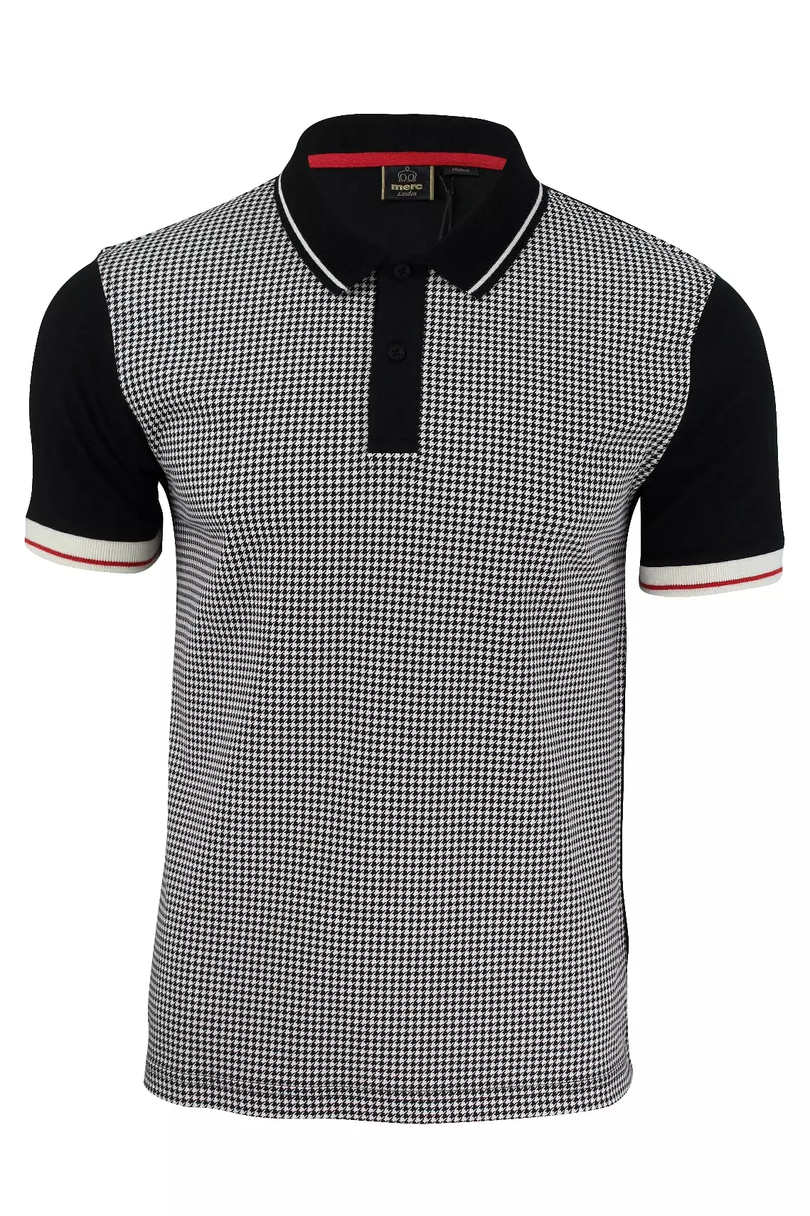 Mens Polo T-Shirt by Merc London 'Corona' Dog Tooth Front Short Sleeved