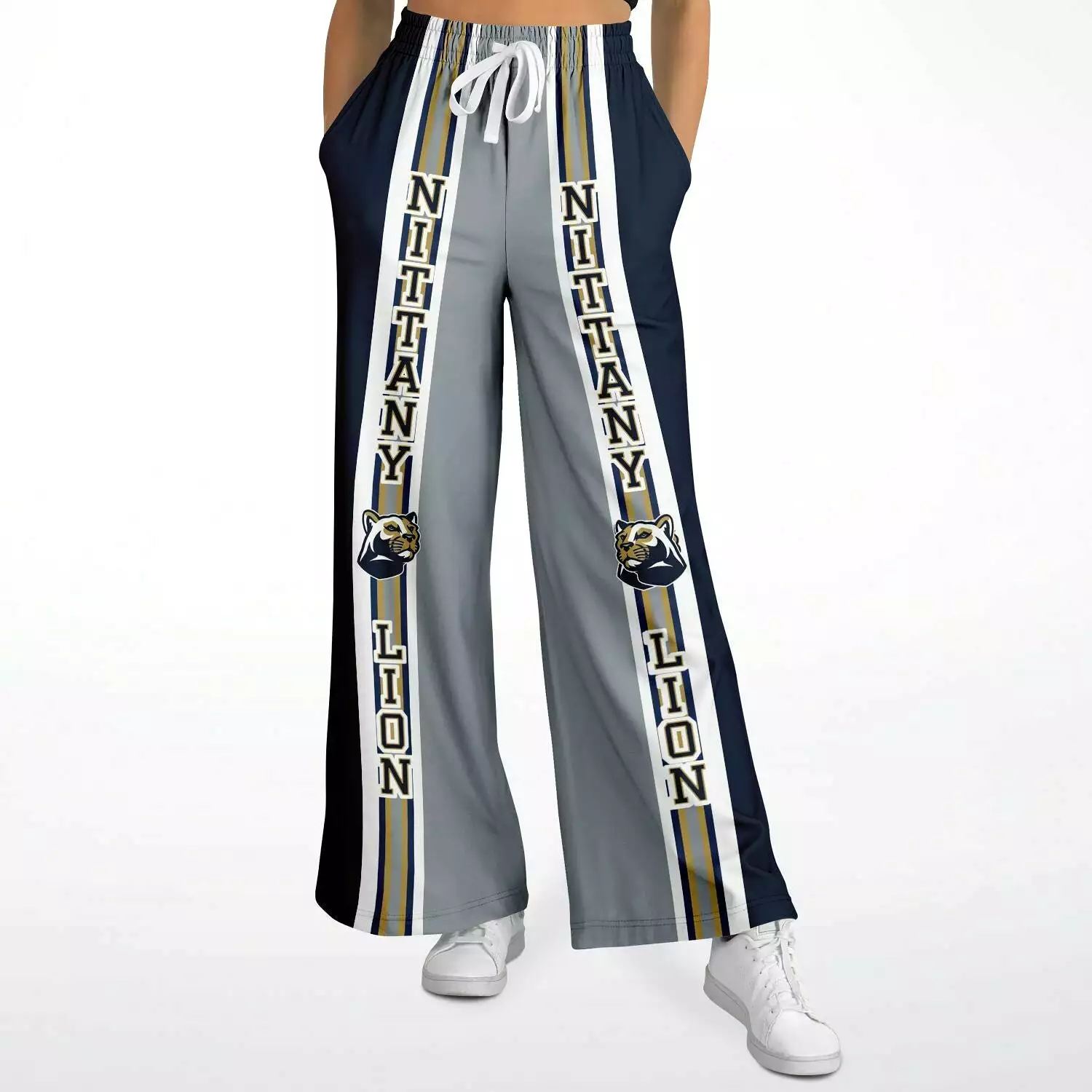 Nittany Blue and Grey Fleece Eco-Poly Stretchy Phat Bellbottoms