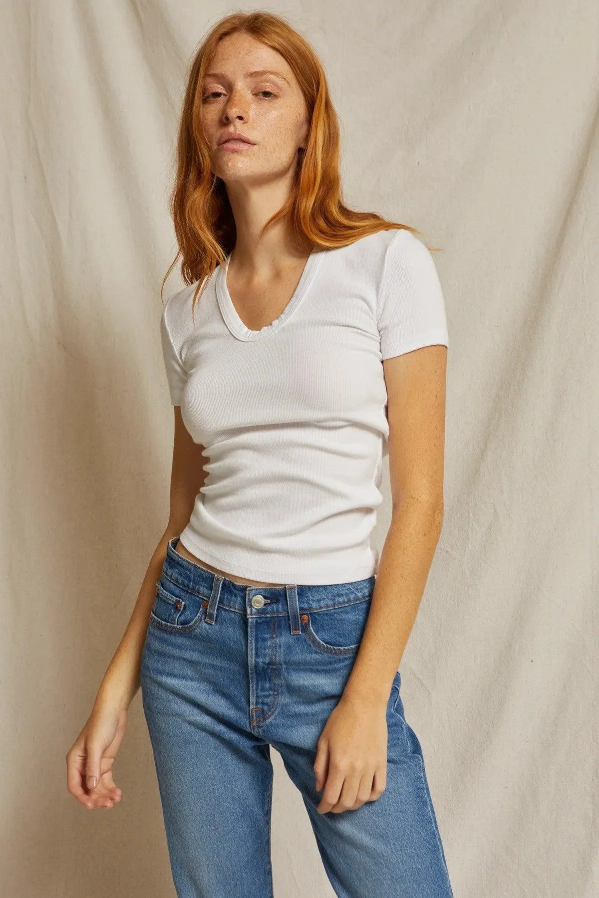 Perfect White Tee - Avril S/S Rib U Neck