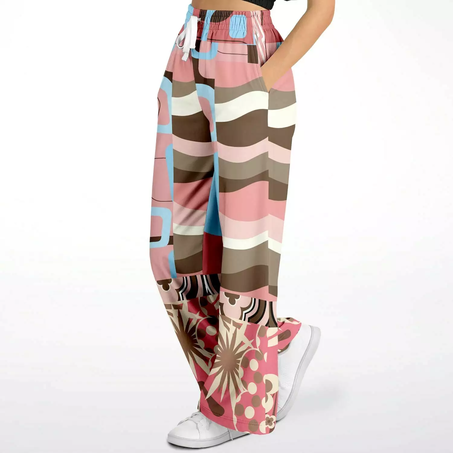 Pink Geo Retro Striped Eco-Poly Stretchy Phat Bellbottoms