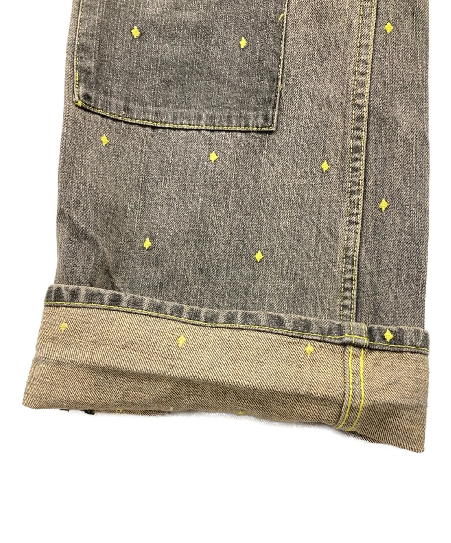 [Pre-owned] UNDERCOVERISM 02SS HAZE Period Diamond Pattern Embroidered Vintage Process Denim Pants J235