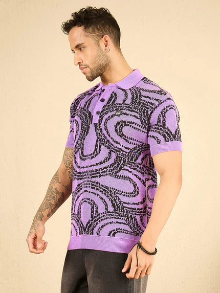 purple abstract kintted polo tshirt