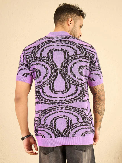 purple abstract kintted polo tshirt