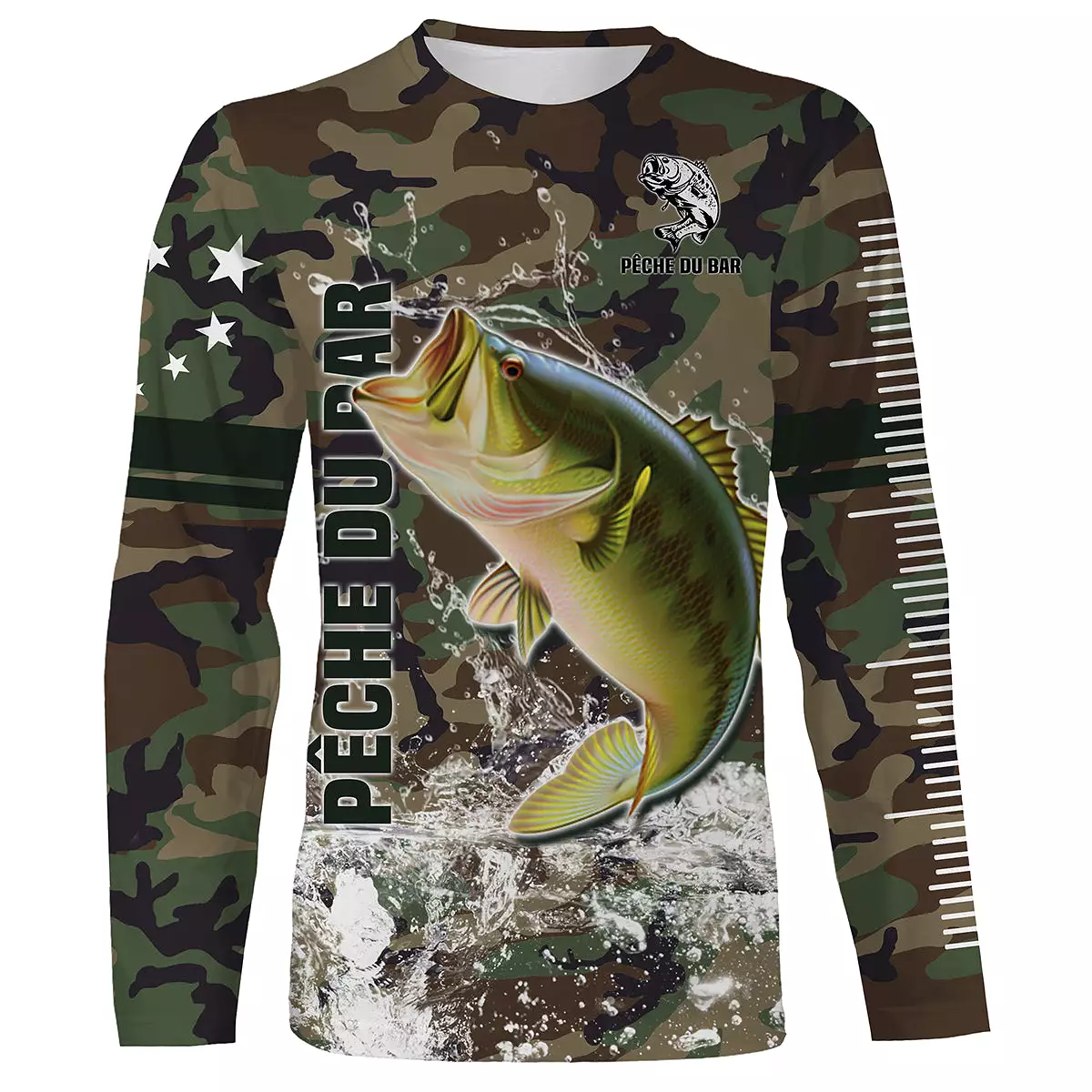 Pêche du Bar, Cadeau Original Pêcheur, Camouflage Pêche, Tee Shirt, Sweat à capuche, Vêtement Anti UV, Cadeau Personnalisé Pour 