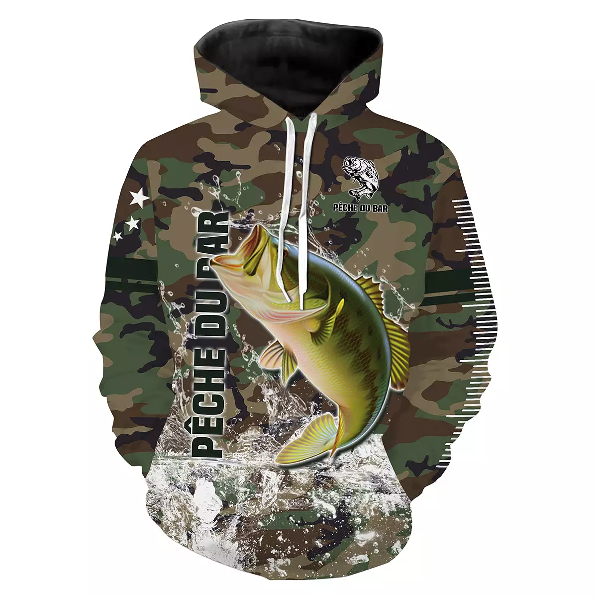 Pêche du Bar, Cadeau Original Pêcheur, Camouflage Pêche, Tee Shirt, Sweat à capuche, Vêtement Anti UV, Cadeau Personnalisé Pour 