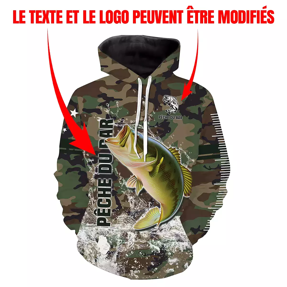 Pêche du Bar, Cadeau Original Pêcheur, Camouflage Pêche, Tee Shirt, Sweat à capuche, Vêtement Anti UV, Cadeau Personnalisé Pour 