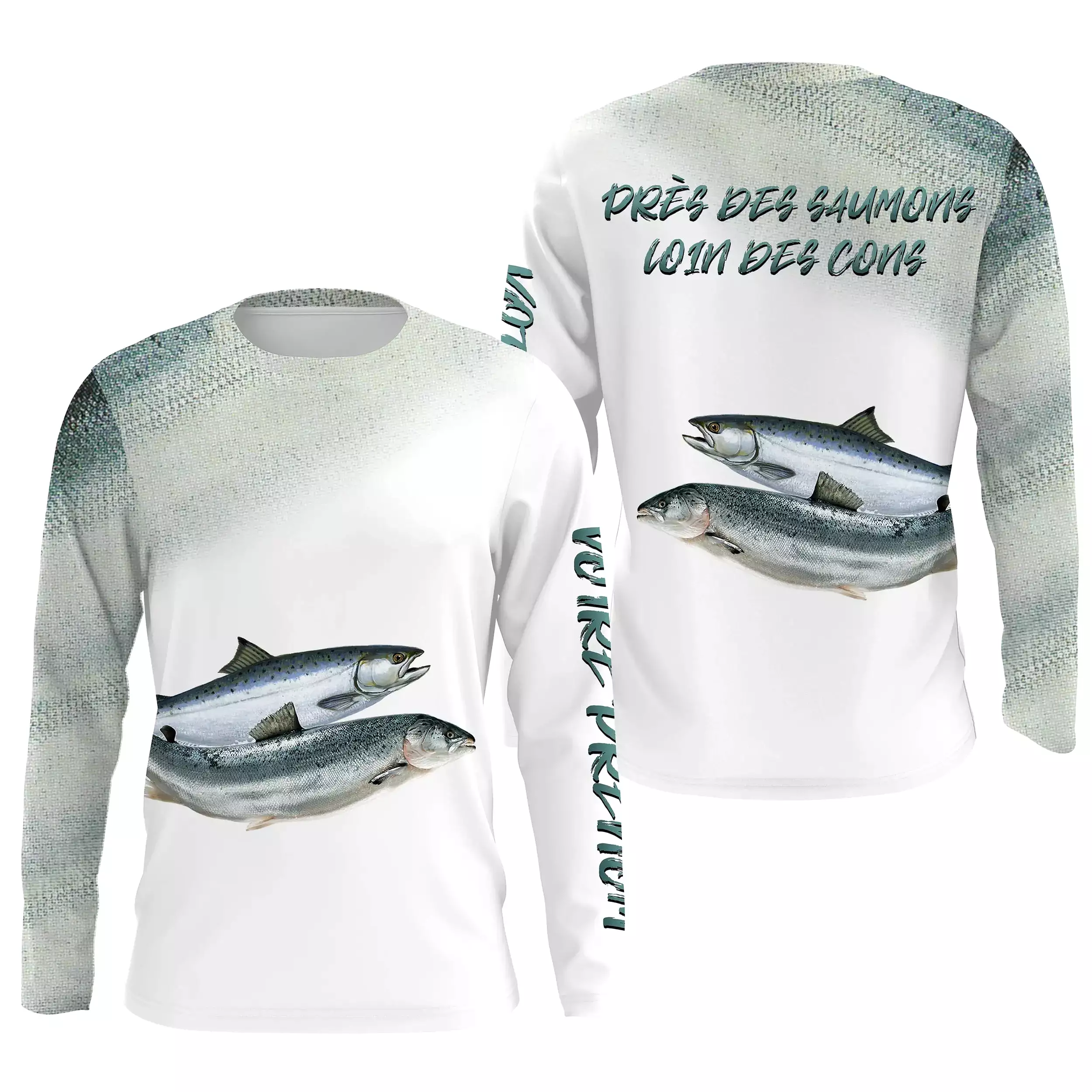 Pêche du Saumon, Cadeau Humour Pour Pêcheur, Tee shirt All-Over, Vêtements Anti-UV, Près Des Saumons, Loin Des Cons - CTS2505221