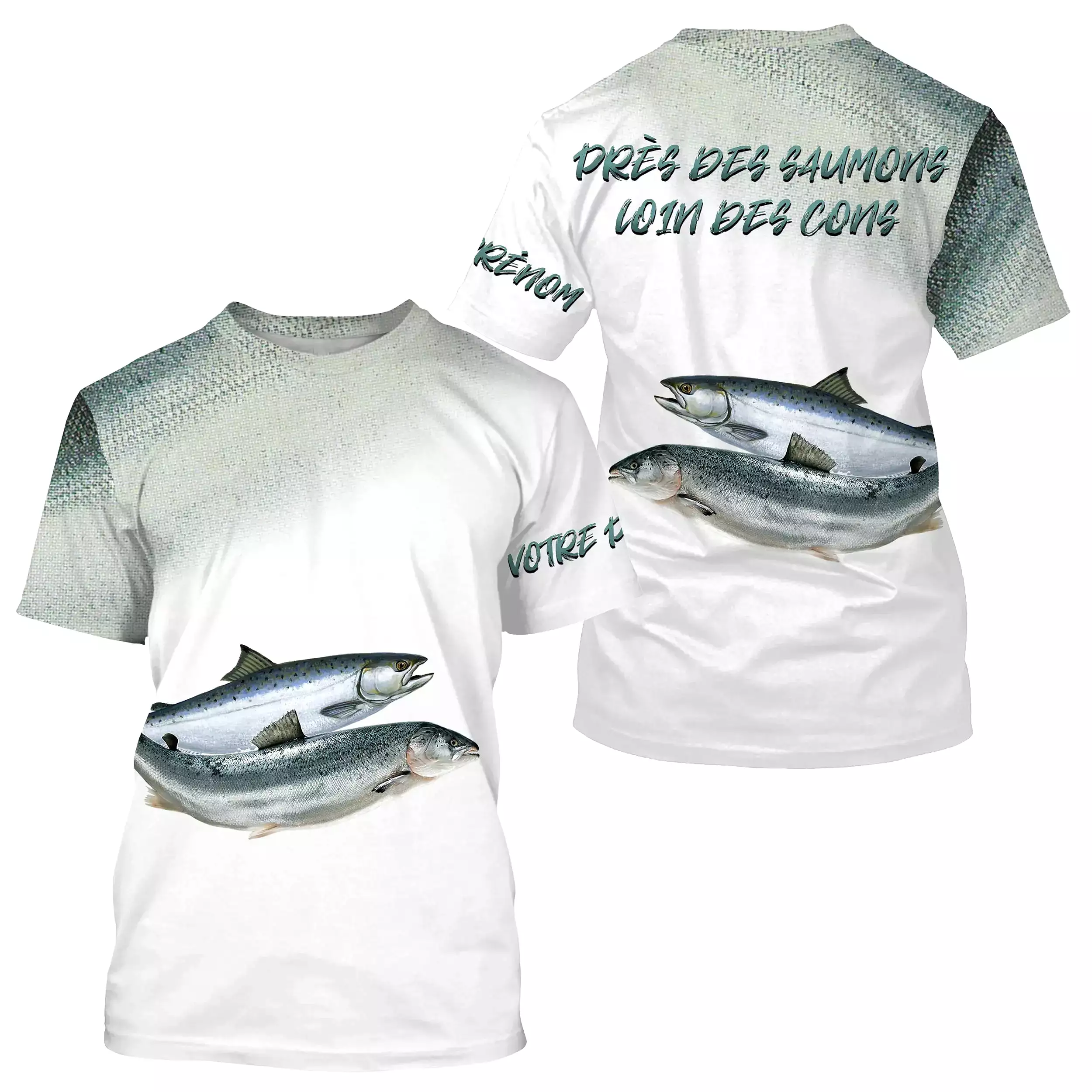 Pêche du Saumon, Cadeau Humour Pour Pêcheur, Tee shirt All-Over, Vêtements Anti-UV, Près Des Saumons, Loin Des Cons - CTS2505221