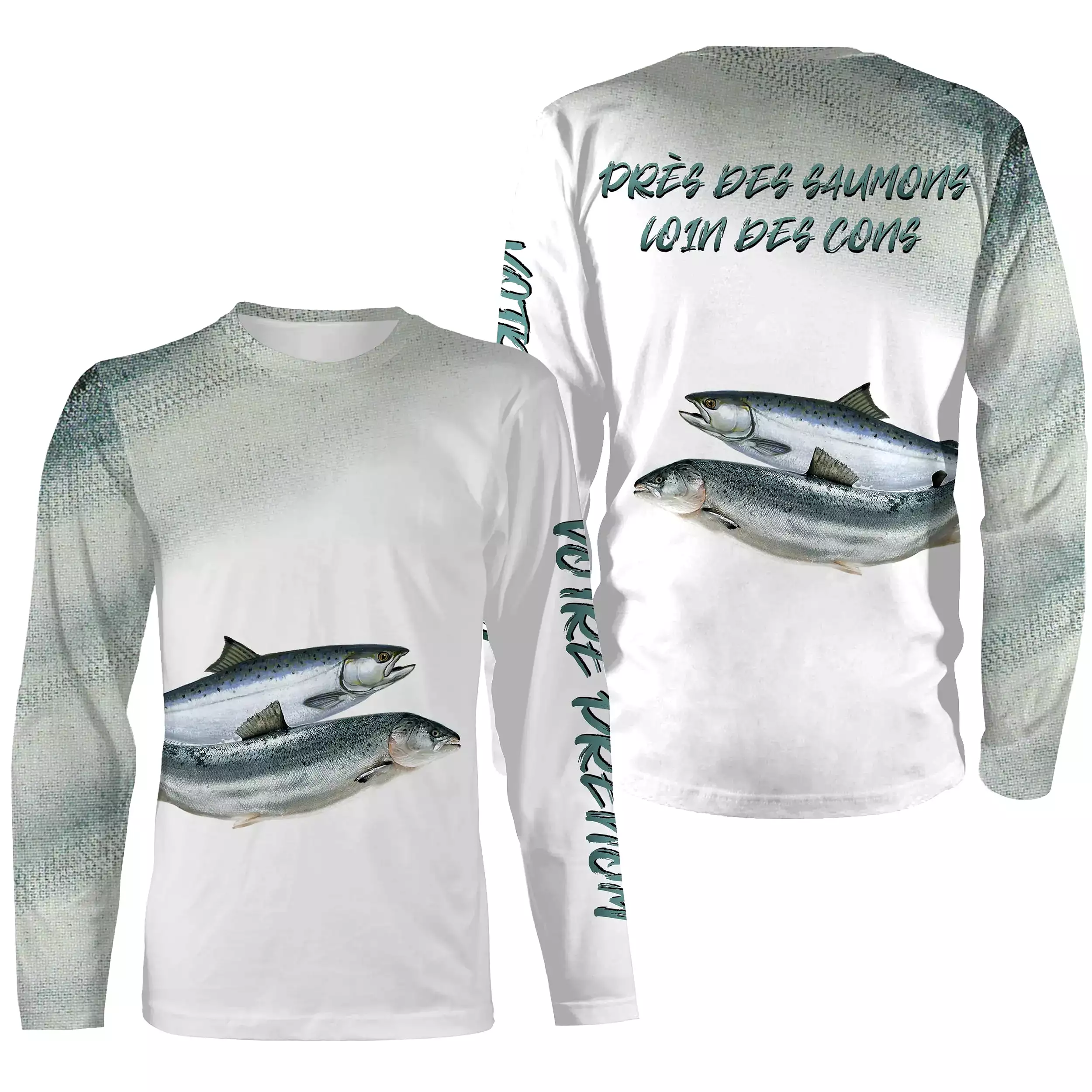 Pêche du Saumon, Cadeau Humour Pour Pêcheur, Tee shirt All-Over, Vêtements Anti-UV, Près Des Saumons, Loin Des Cons - CTS2505221