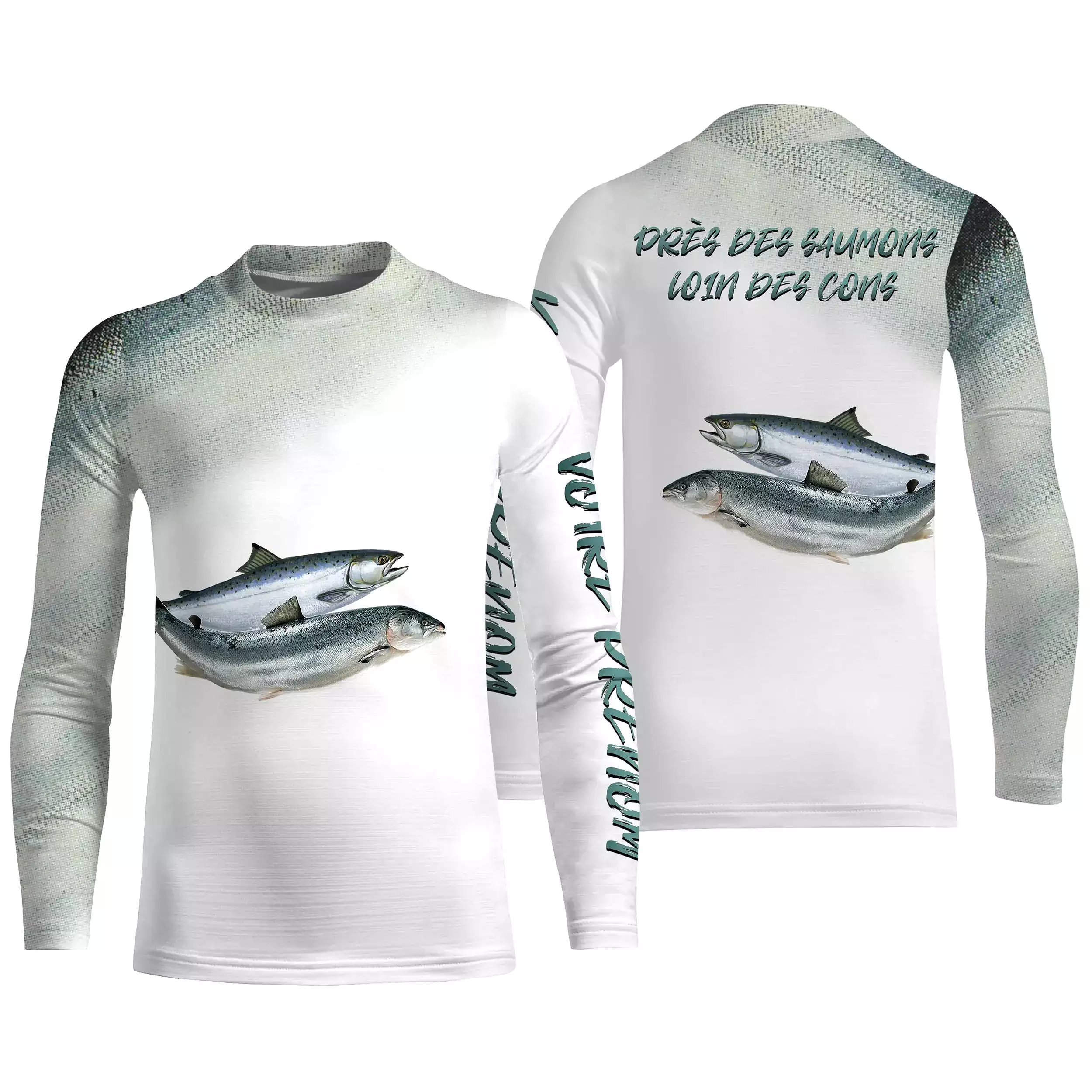 Pêche du Saumon, Cadeau Humour Pour Pêcheur, Tee shirt All-Over, Vêtements Anti-UV, Près Des Saumons, Loin Des Cons - CTS2505221