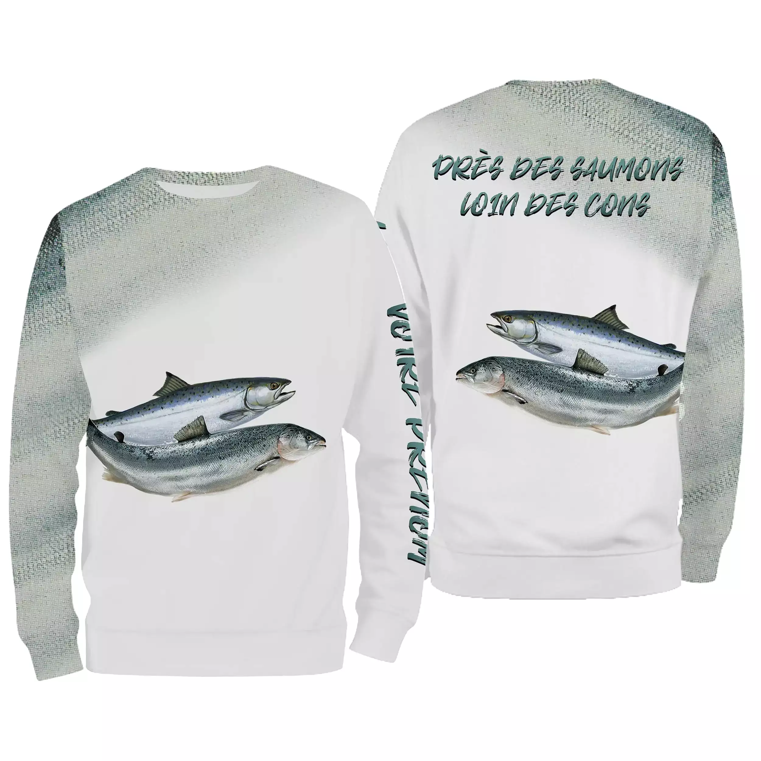 Pêche du Saumon, Cadeau Humour Pour Pêcheur, Tee shirt All-Over, Vêtements Anti-UV, Près Des Saumons, Loin Des Cons - CTS2505221