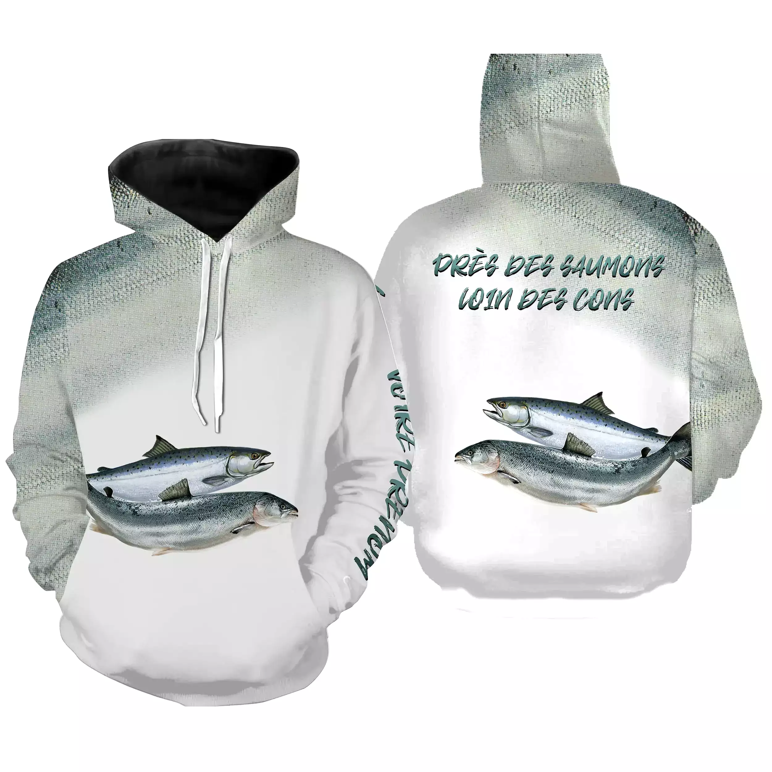 Pêche du Saumon, Cadeau Humour Pour Pêcheur, Tee shirt All-Over, Vêtements Anti-UV, Près Des Saumons, Loin Des Cons - CTS2505221